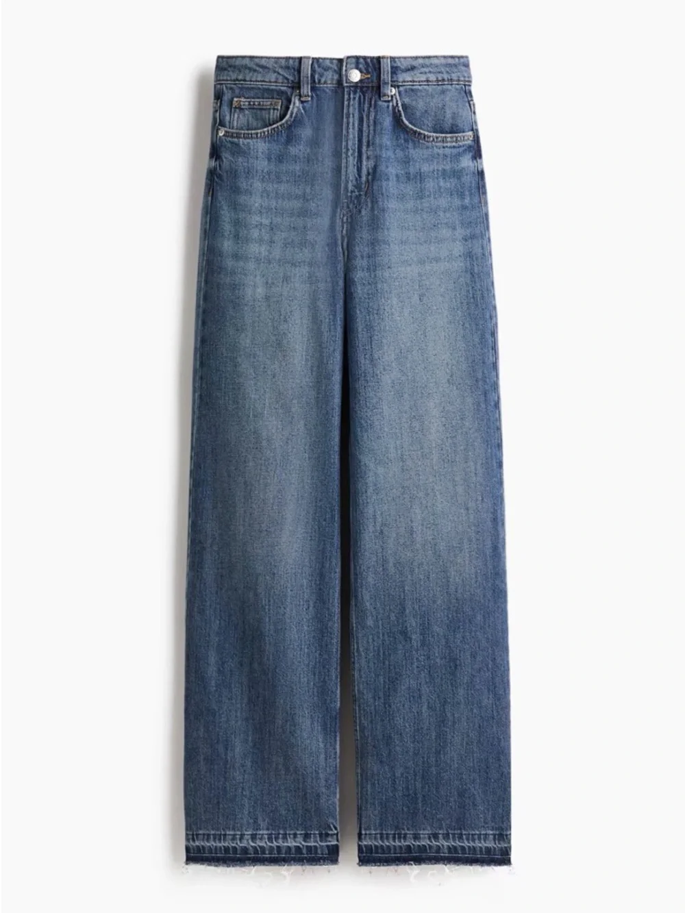 ✨H&M Ava Ultra High Rise Wide-Leg Raw Hem Jeans in Blue Denim - Picture 3 of 8